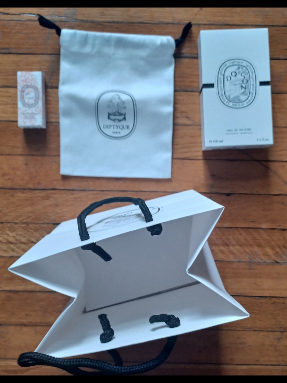 Diptyque - Rose Roche Sample with Fabric Pouch, Paper bag, box for Doson (empty)